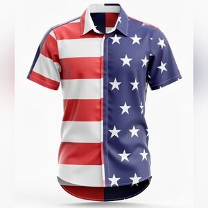 Patriotic USAG Red, White, and Blue Striped Shirt. Size M